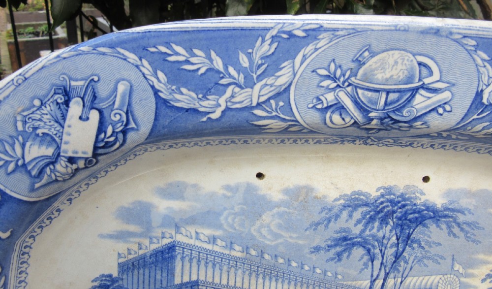 GREAT EXHIBITION BLUE & WHITE CRYSTAL PALACE PLATTER 1851 View III