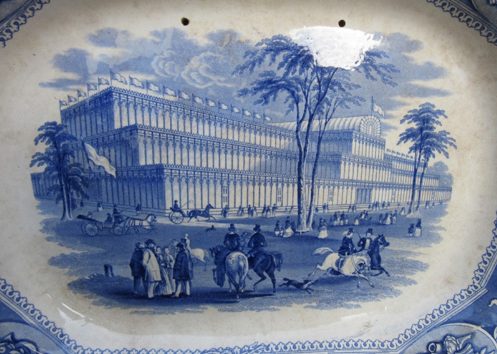 GREAT EXHIBITION BLUE & WHITE CRYSTAL PALACE PLATTER 1851 View V