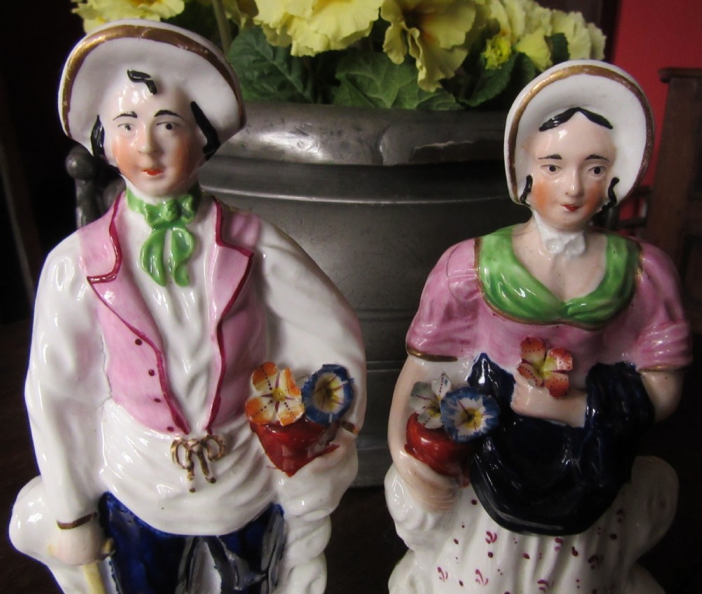 PAIR OF ANTIQUE STAFFORDSHIRE GARDENING FIGURES c1840 View IV