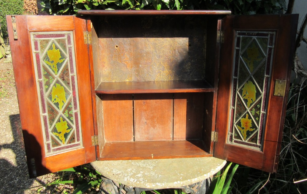 VICTORIAN STAINED GLASS HANGING CUPBOARD c1880 View II