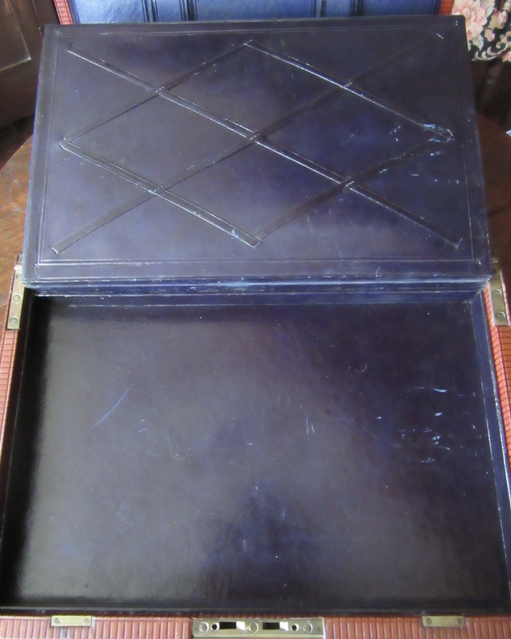FINE LEATHER WRITING BOX DATED 1869 View VII