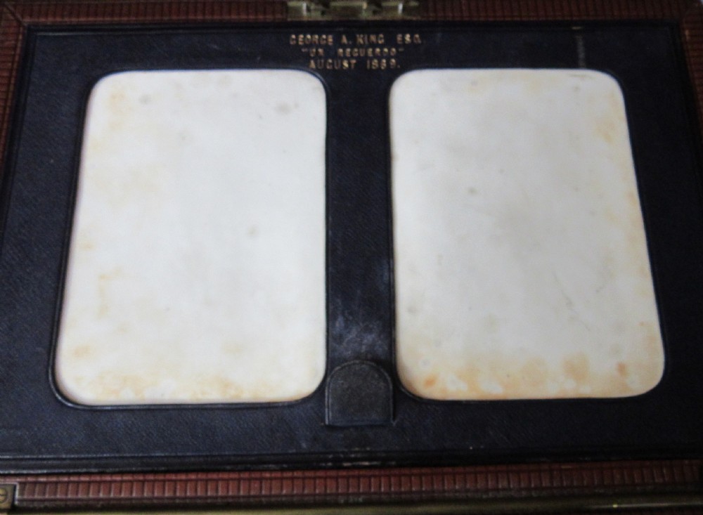 FINE LEATHER WRITING BOX DATED 1869 View VIII