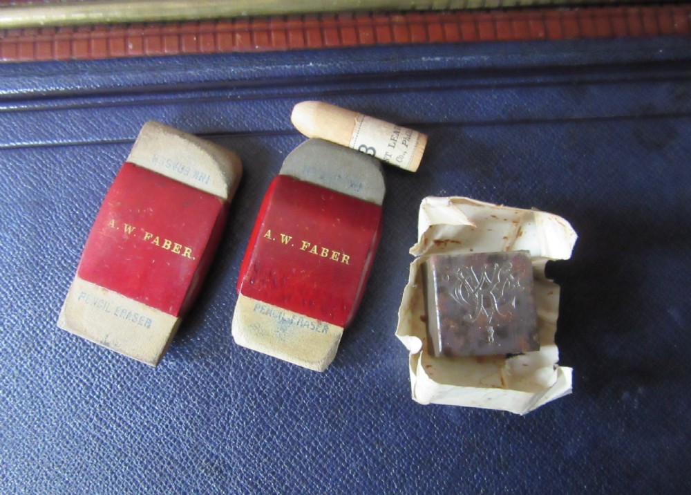 FINE LEATHER WRITING BOX DATED 1869 View IX