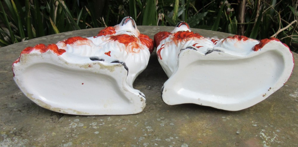 GOOD PAIR OF RED & WHITE STAFFORDSHIRE DOGS c1860 View VI