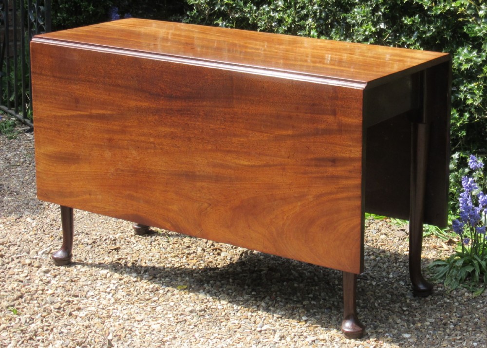 A Georgian mahogany drop-leaf dining table shown with extended leaves and tapered legs ending in pad feet. View VI