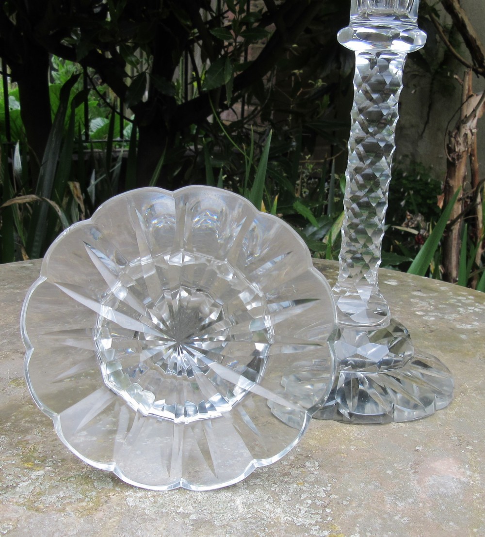 PAIR OF TALL VICTORIAN GLASS CANDLESTICKS c1890 View III