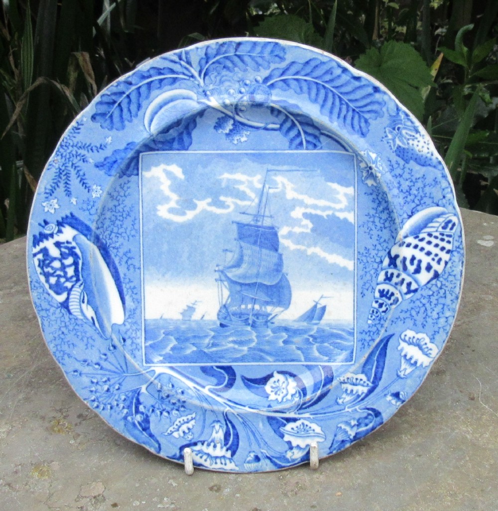 ENGLISH BLUE & WHITE SHIPPING SERIES PLATE c1810