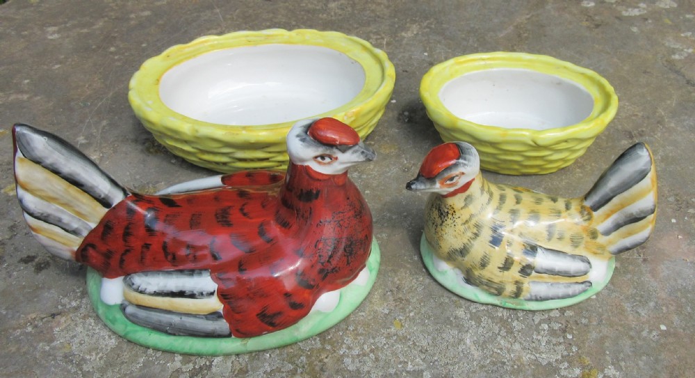 TWO ANTIQUE STAFFORDSHIRE HENS ON NESTS c1880 View III