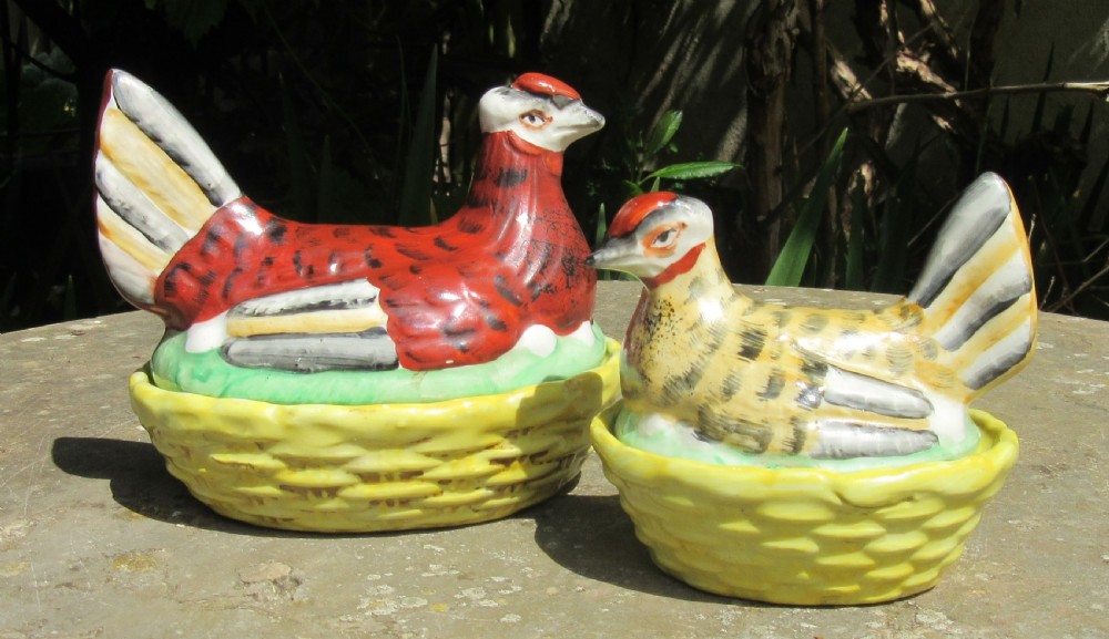 TWO ANTIQUE STAFFORDSHIRE HENS ON NESTS c1880 View IV