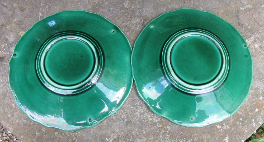SIX MAJOLICA GREEN LEAF PLATES c1880 View III