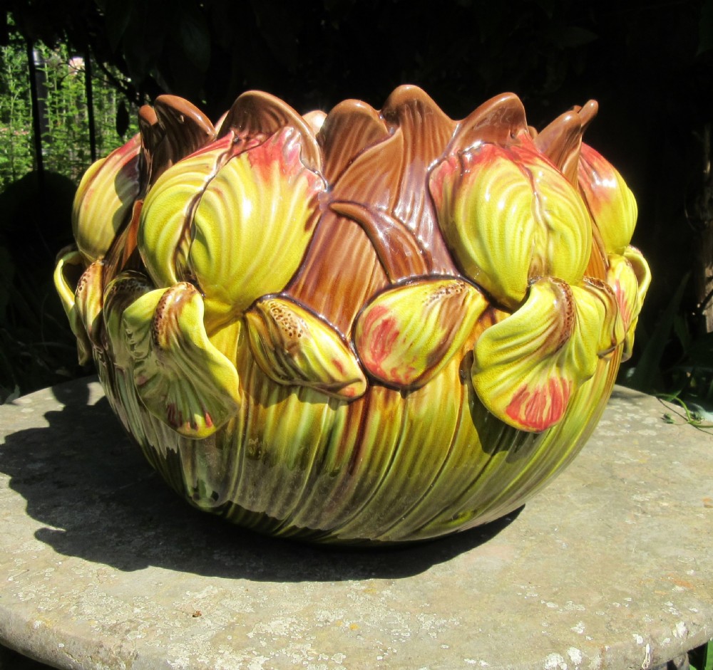 BRETBY MAJOLICA IRIS JARDINIERE c1890