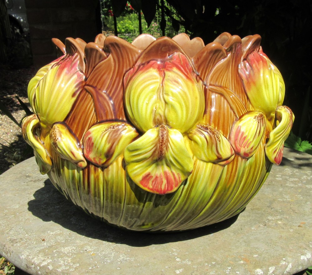 BRETBY MAJOLICA IRIS JARDINIERE c1890 View II