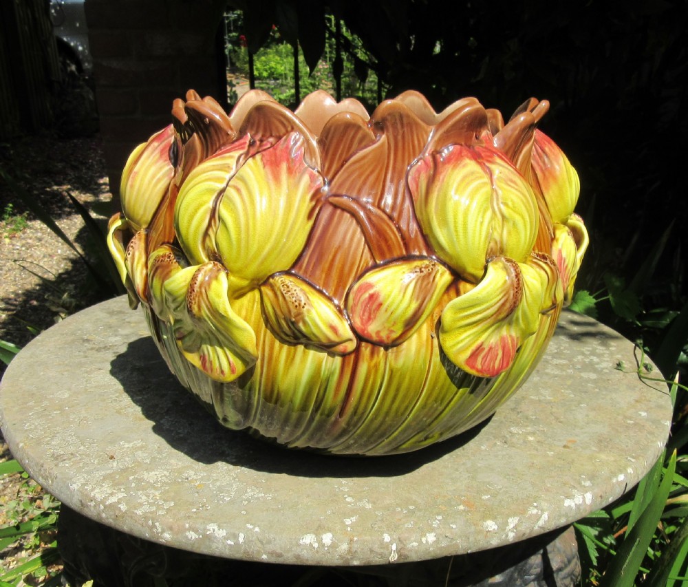 BRETBY MAJOLICA IRIS JARDINIERE c1890 View III