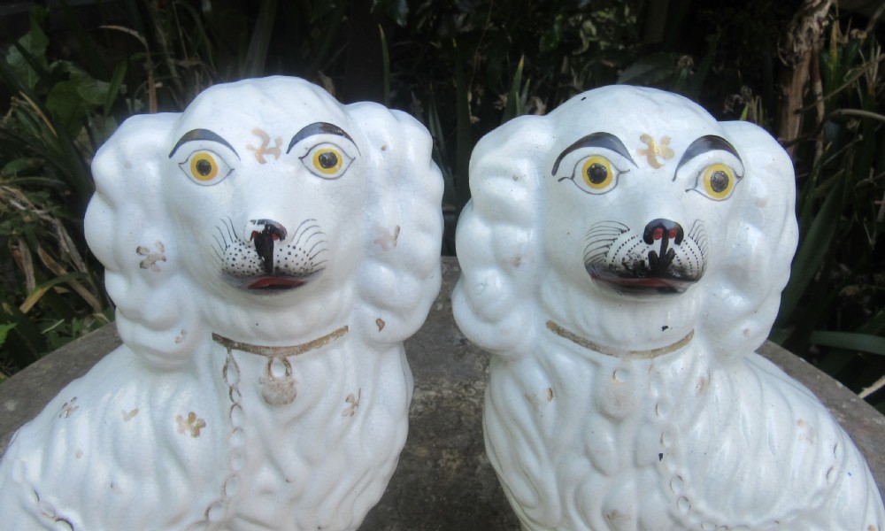 GOOD PAIR WHITE & GILT STAFFORDSHIRE DOGS c1860 View II
