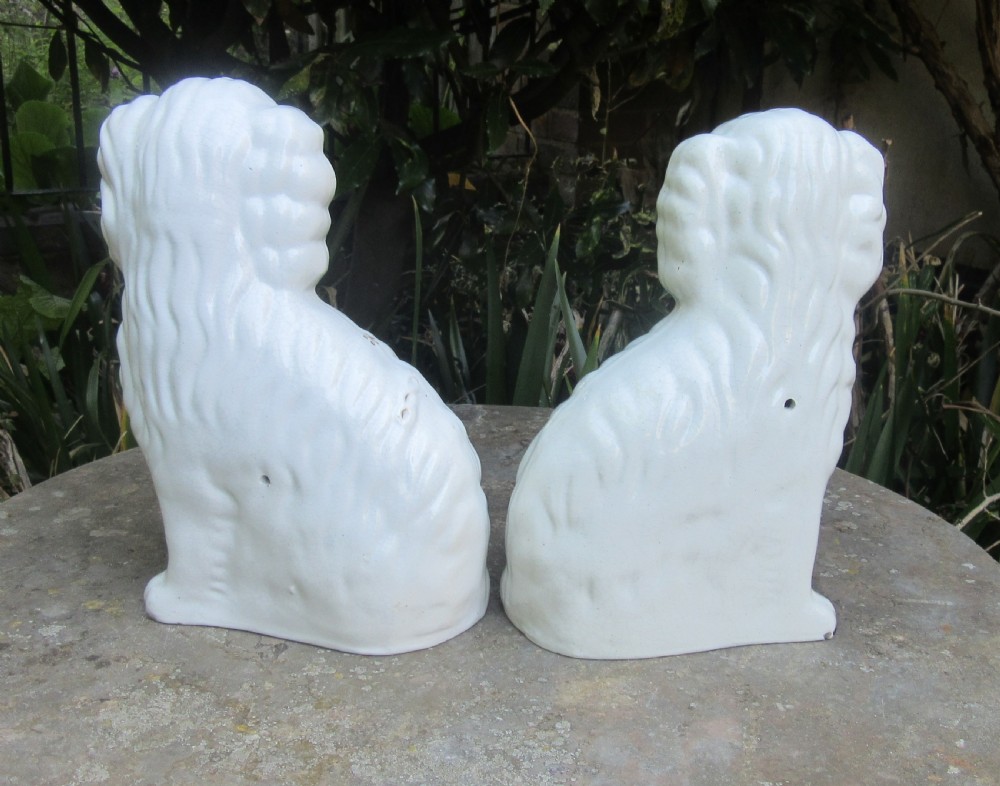 GOOD PAIR WHITE & GILT STAFFORDSHIRE DOGS c1860 View III