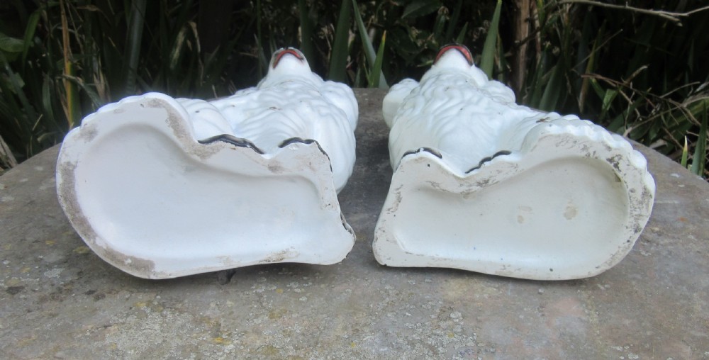 GOOD PAIR WHITE & GILT STAFFORDSHIRE DOGS c1860 View V