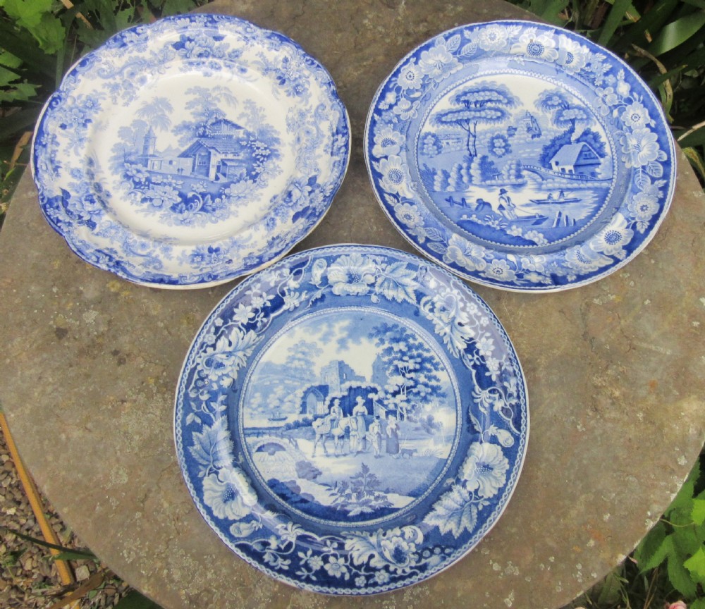 SIX ENGLISH BLUE & WHITE POTTERY PLATES 1800-1840 View V