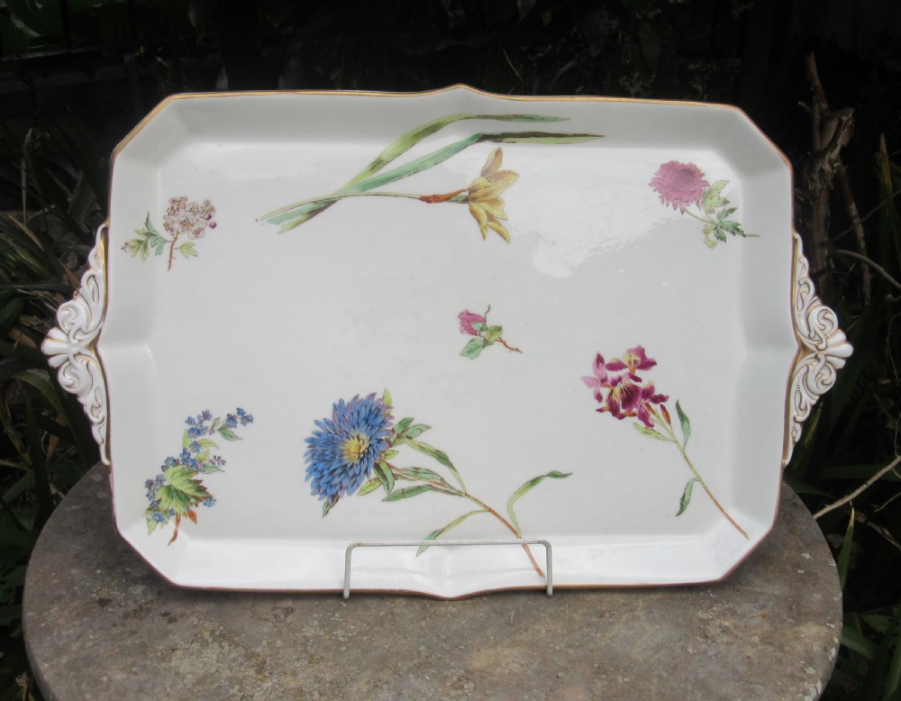 LARGE STAFFORDSHIRE FLORAL CHINA TRAY c1900