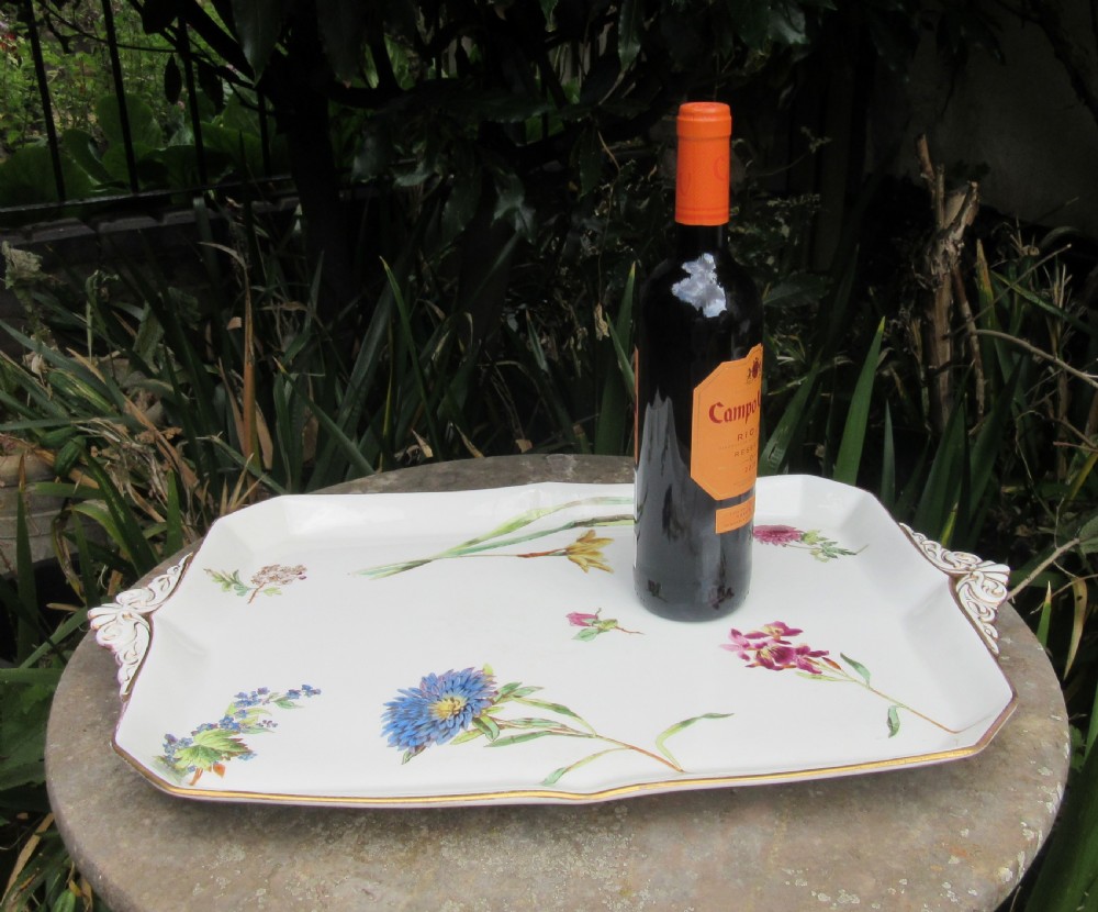 LARGE STAFFORDSHIRE FLORAL CHINA TRAY c1900 View III