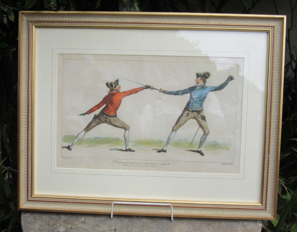 COLOURED RYLAND ENGRAVING OF FENCING DUEL 1763
