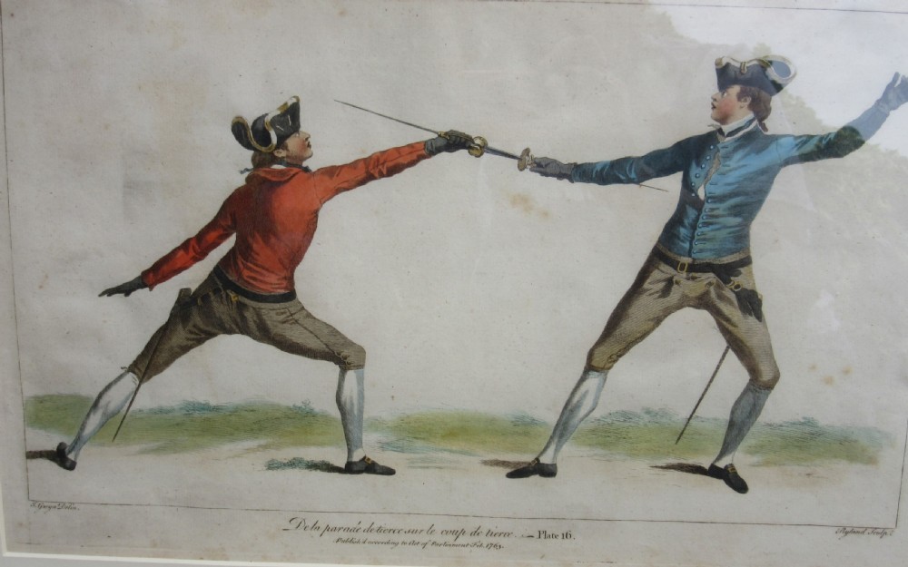 COLOURED RYLAND ENGRAVING OF FENCING DUEL 1763 View II