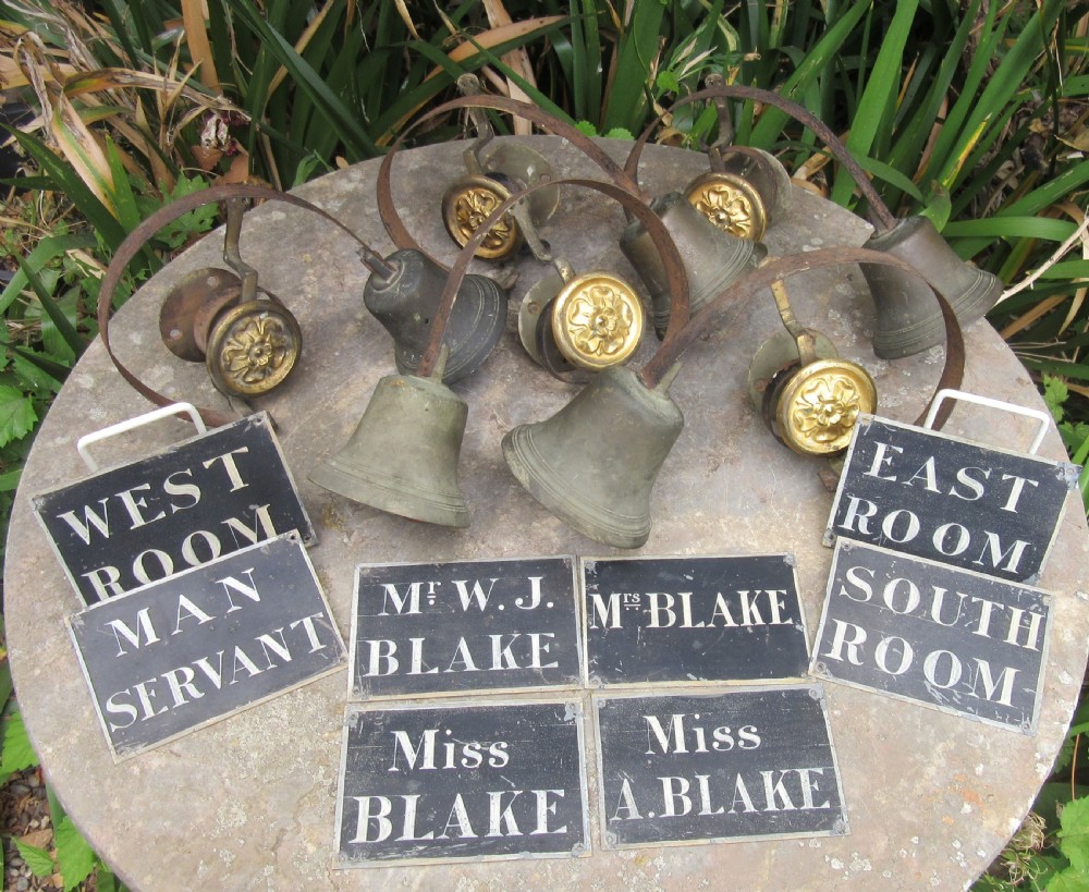 RARE SET 5 SERVANTS' BELLS WITH NAME PLATES c1840 View VII