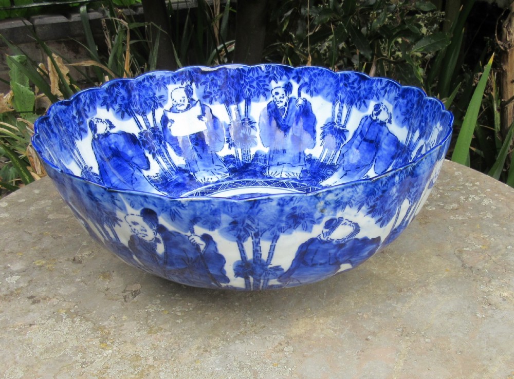 LARGE ORIENTAL BLUE & WHITE BOWL c1880