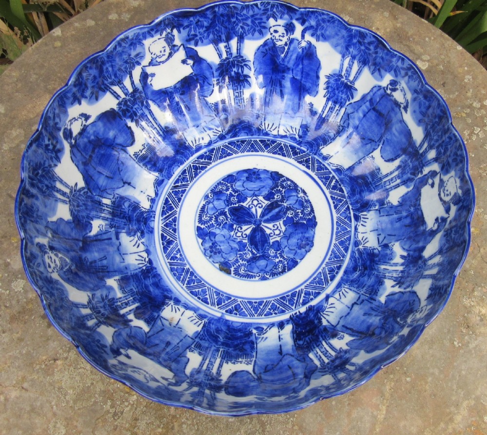 LARGE ORIENTAL BLUE & WHITE BOWL c1880 View II