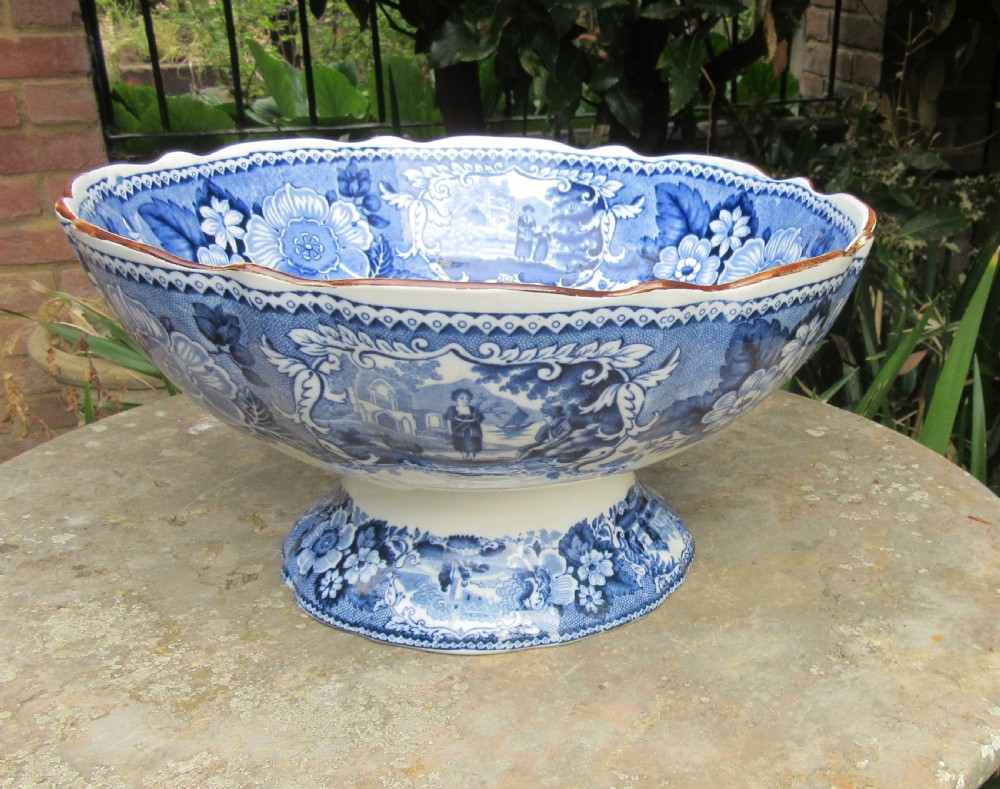LARGE ENGLISH BLUE & WHITE POTTERY PUNCH BOWL c1850