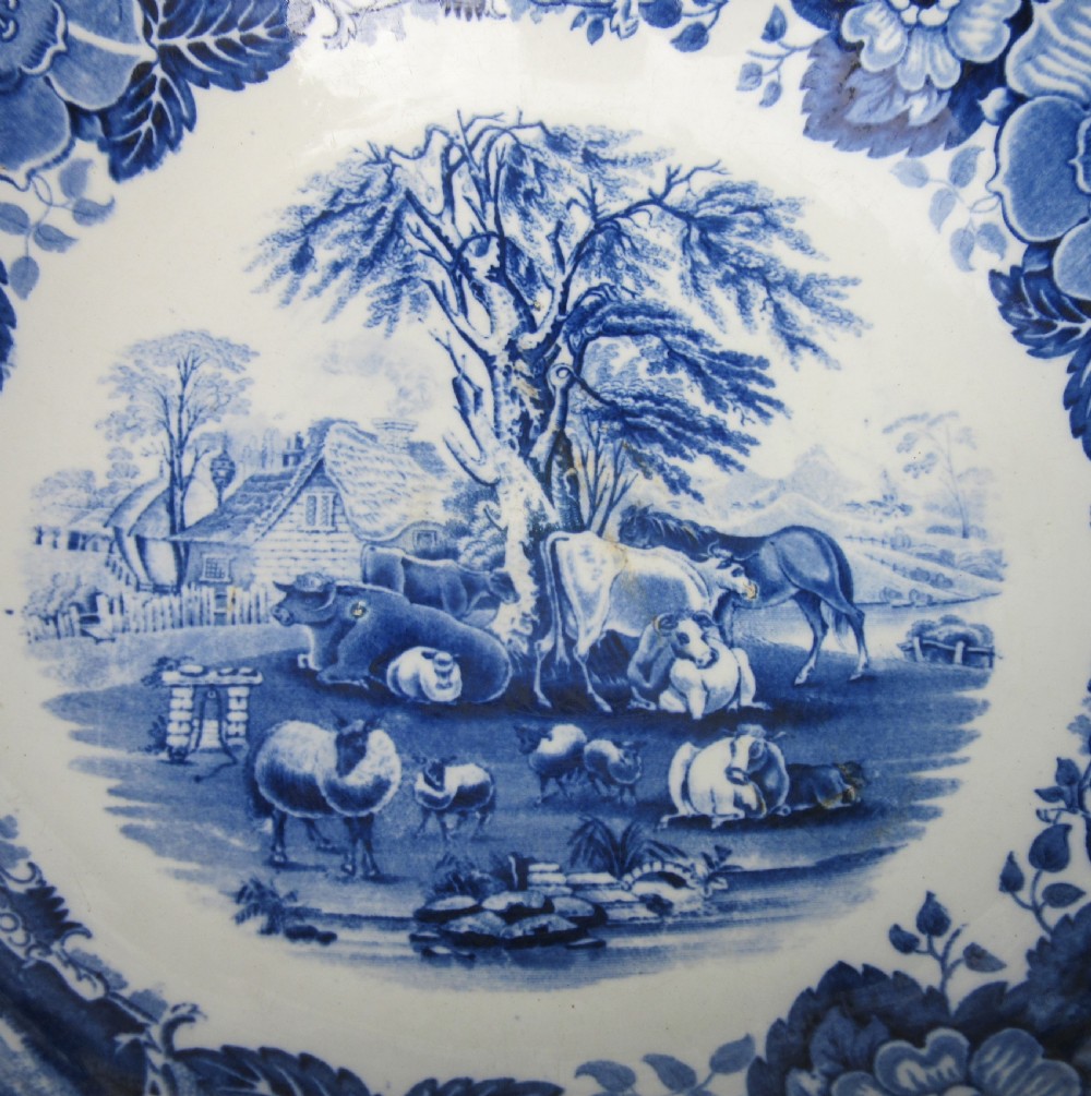 LARGE ENGLISH BLUE & WHITE POTTERY PUNCH BOWL c1850 View III