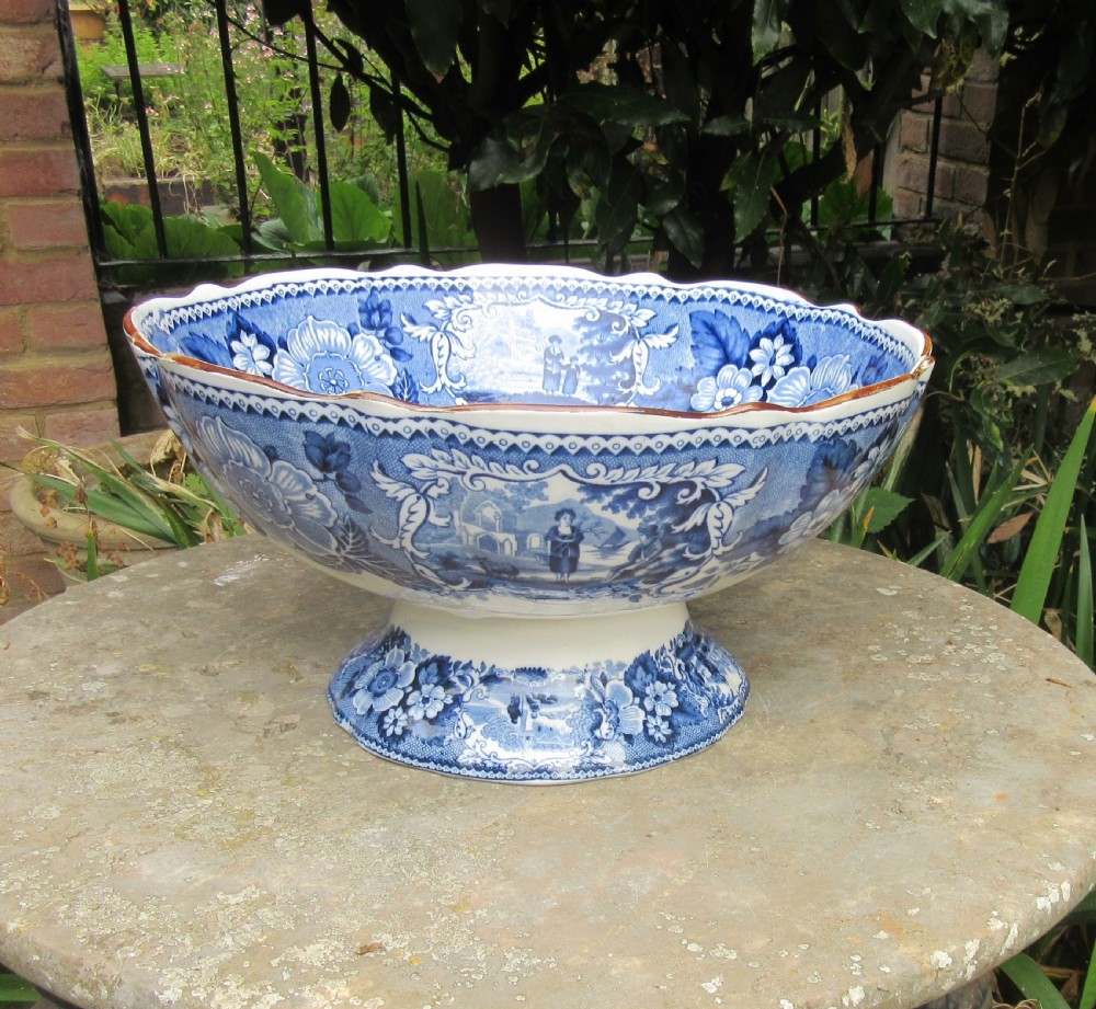 LARGE ENGLISH BLUE & WHITE POTTERY PUNCH BOWL c1850 View V