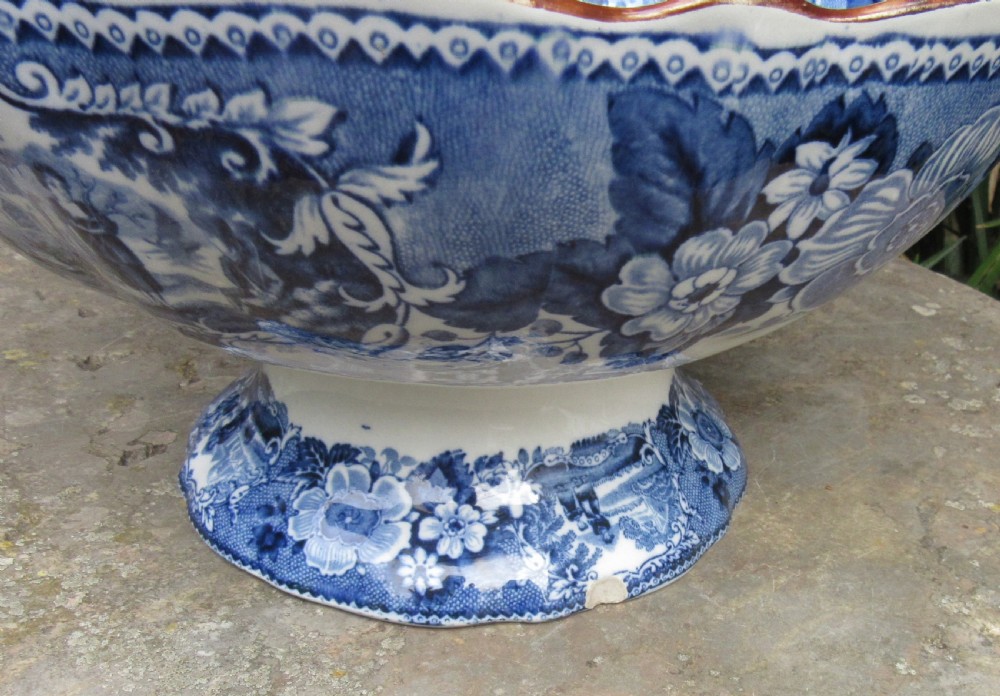 LARGE ENGLISH BLUE & WHITE POTTERY PUNCH BOWL c1850 View VI