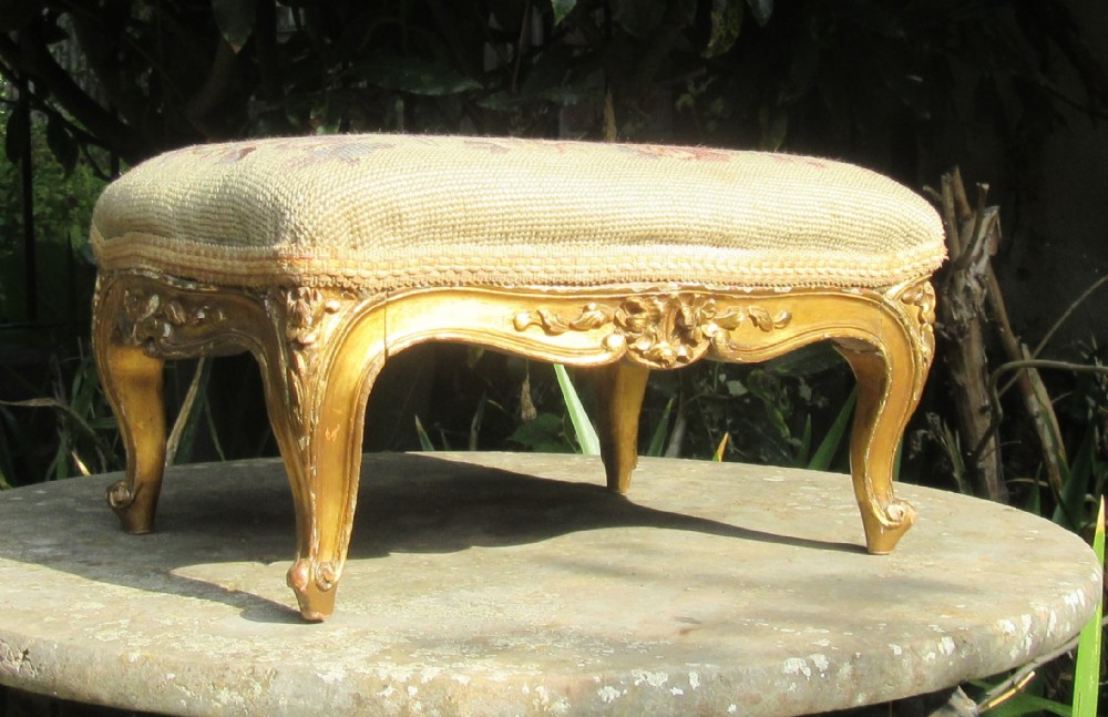 COUNTRY HOUSE CARVED GILT WOOD FOOT STOOL c1860