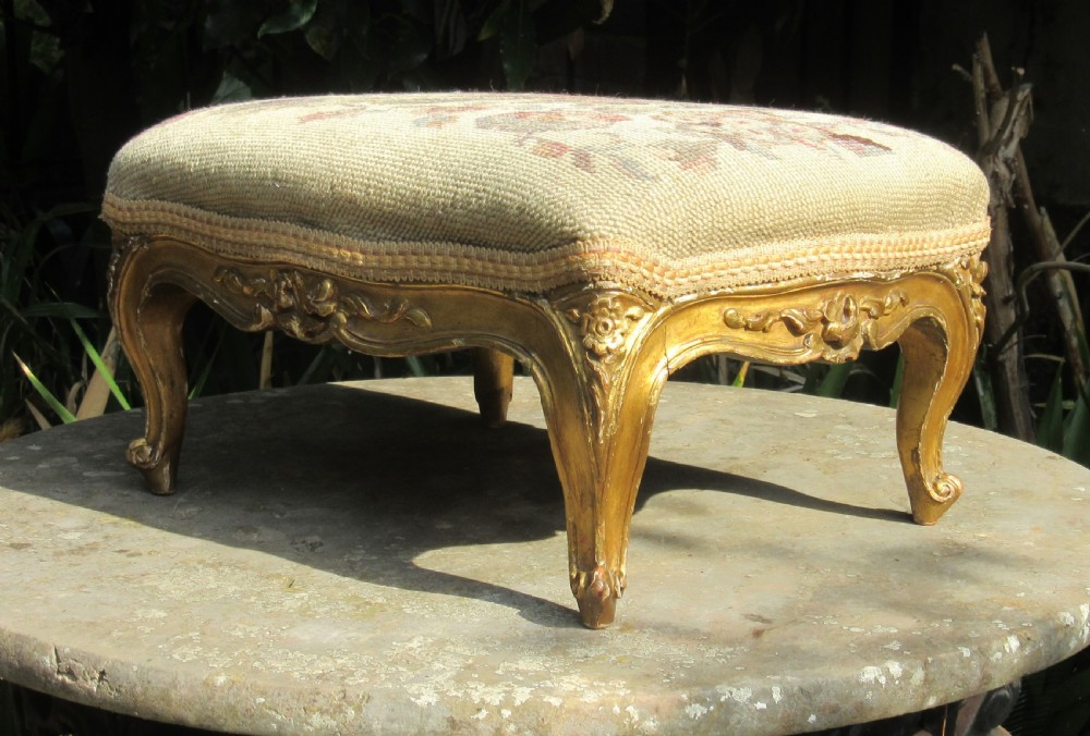COUNTRY HOUSE CARVED GILT WOOD FOOT STOOL c1860 View III