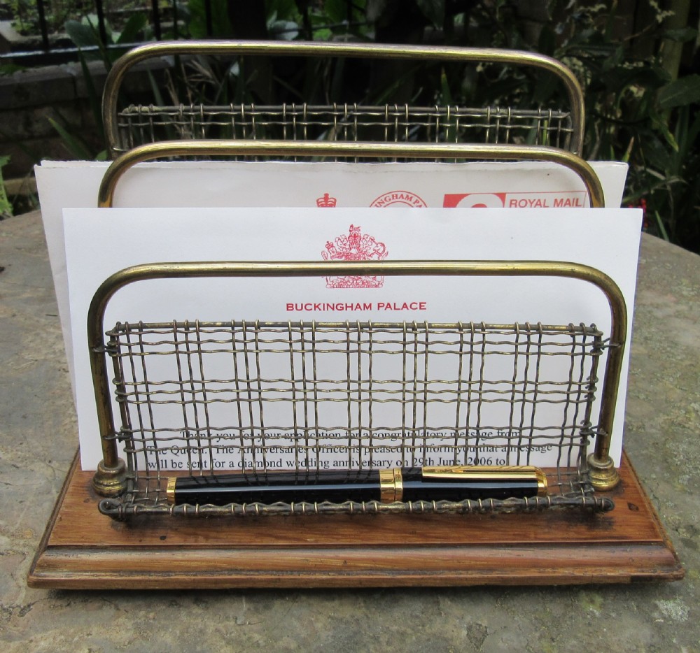 WILLIAM TONKS BRASS & OAK LETTER RACK c1890 View III