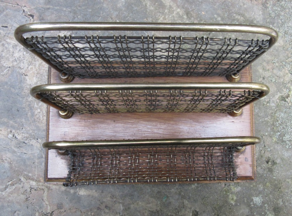 WILLIAM TONKS BRASS & OAK LETTER RACK c1890 View V