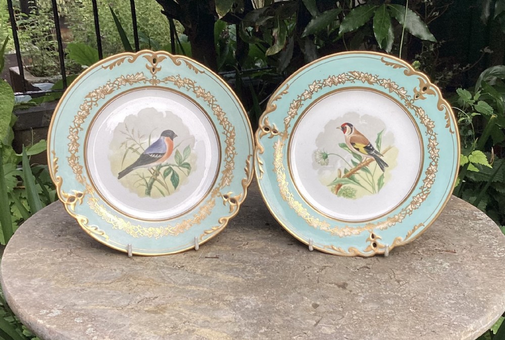 PAIR SAMUEL ALCOCK PORCELAIN BIRD PLATES c1860