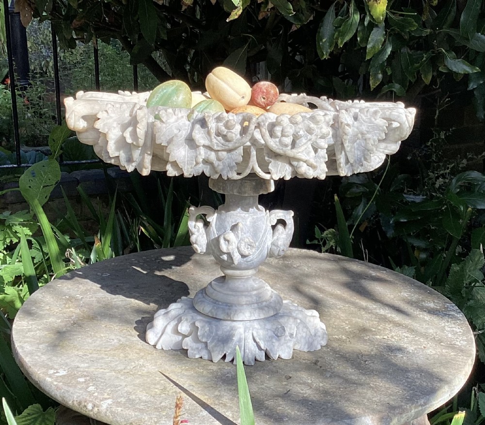 19thC ITALIAN CARVED ALABASTER CENTREPIECE WITH STONE FRUIT