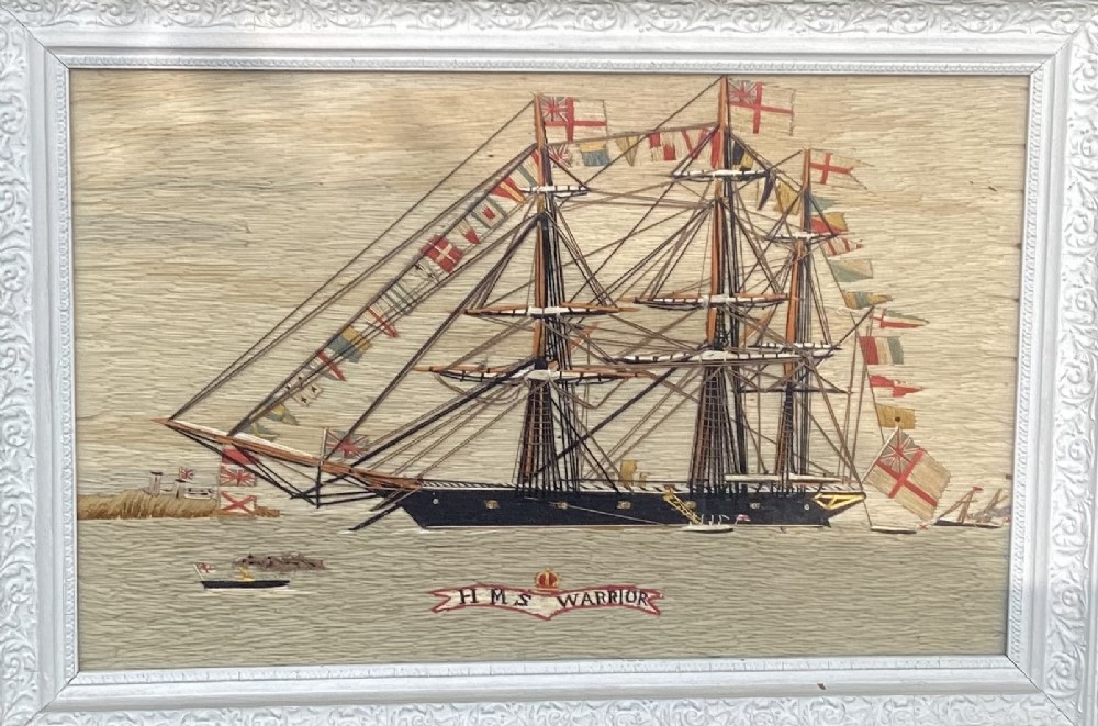 SAILOR’S WOOLWORK SHIP HMS WARRIOR c1870