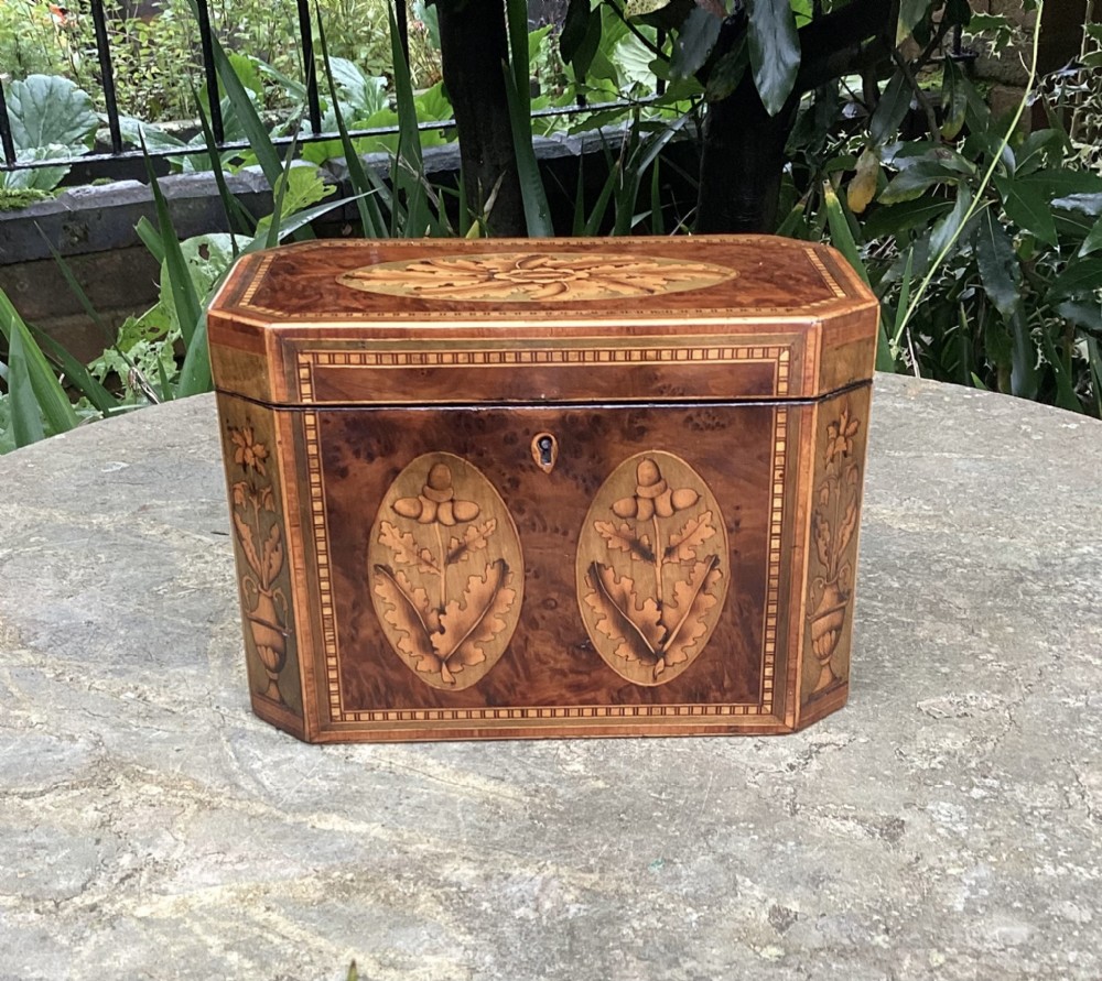 GEORGIAN INLAID YEW OCTAGONAL TEA CADDY c1800