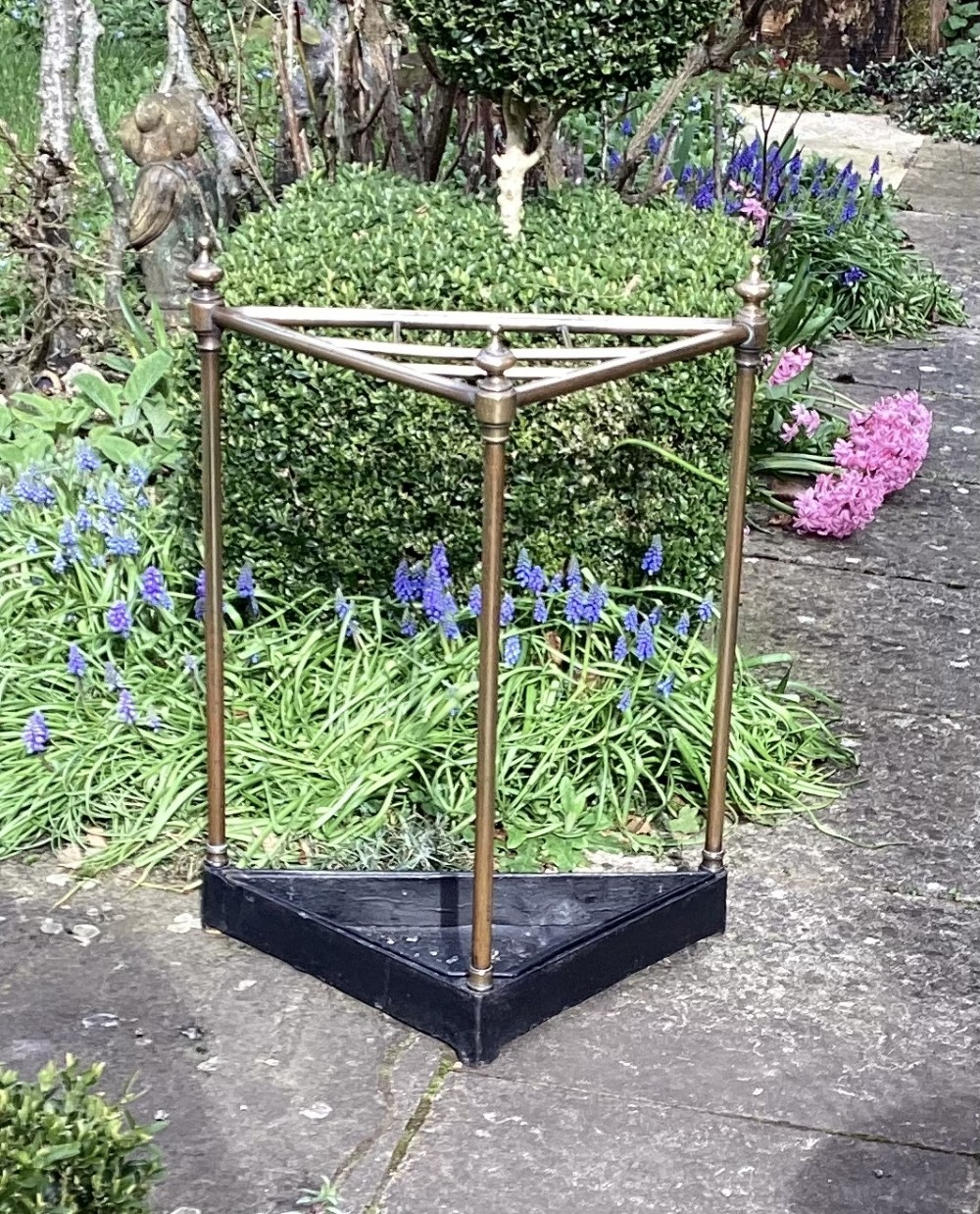 UNUSUAL BRASS CORNER STICK STAND UMBRELLA STAND c1900