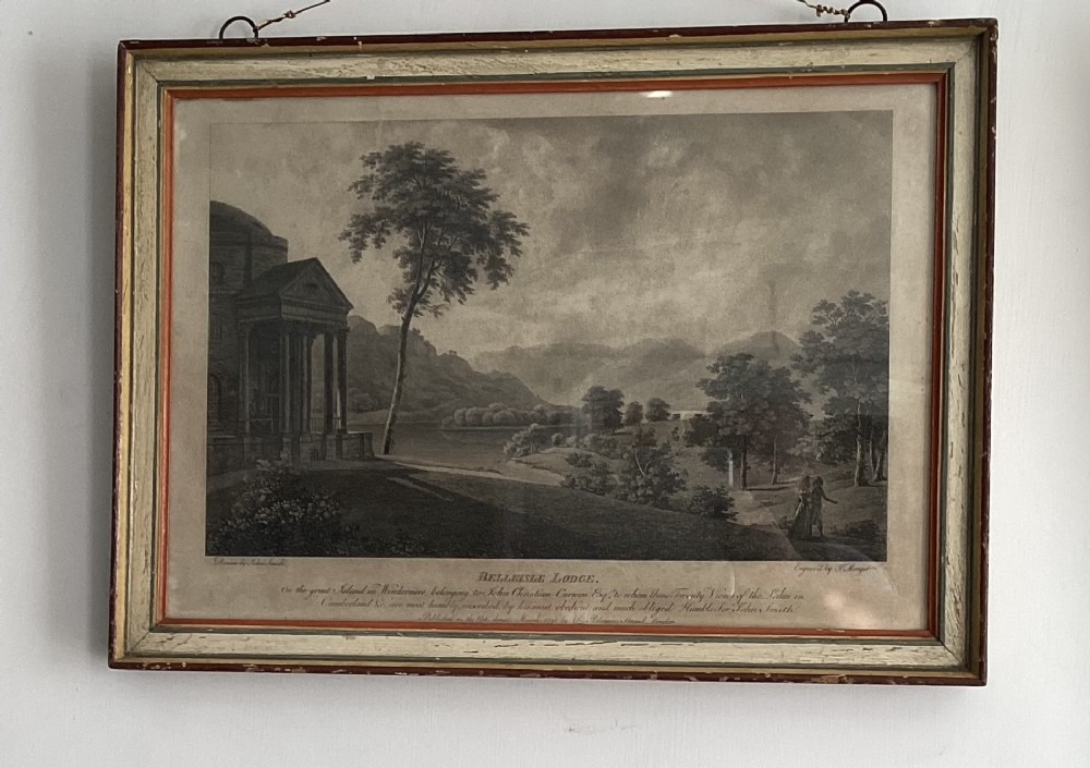FRAMED ENGRAVING OF BELLEISLE LODGE LAKE WINDERMERE c1790
