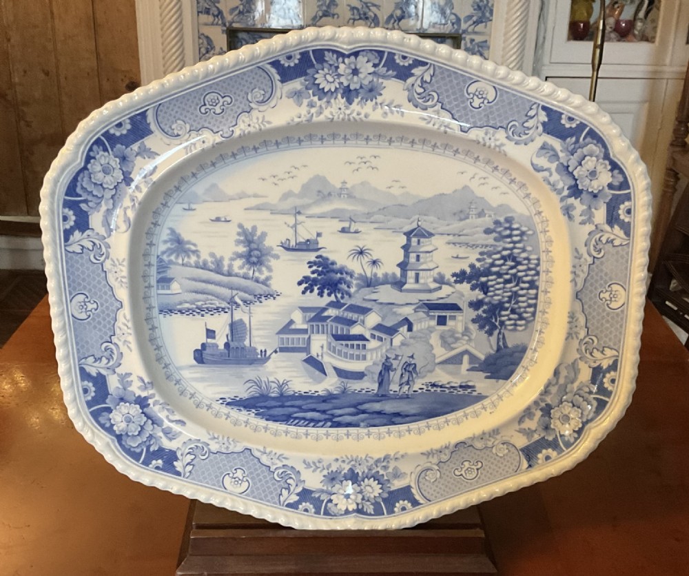GEORGIAN BLUE & WHITE RIDGWAY INDIA TEMPLE DINNER SERVICE c1820 View II