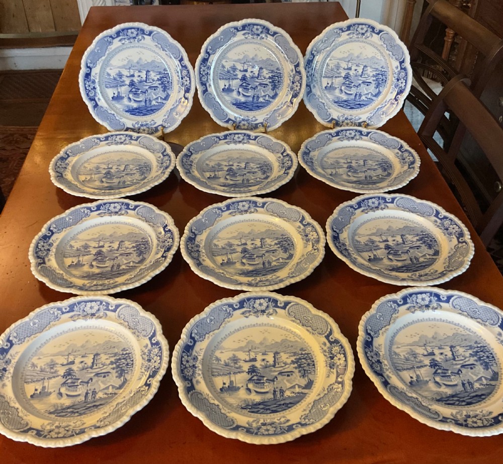 GEORGIAN BLUE & WHITE RIDGWAY INDIA TEMPLE DINNER SERVICE c1820 View III