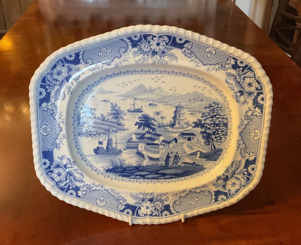 GEORGIAN BLUE & WHITE RIDGWAY INDIA TEMPLE DINNER SERVICE c1820 View IV