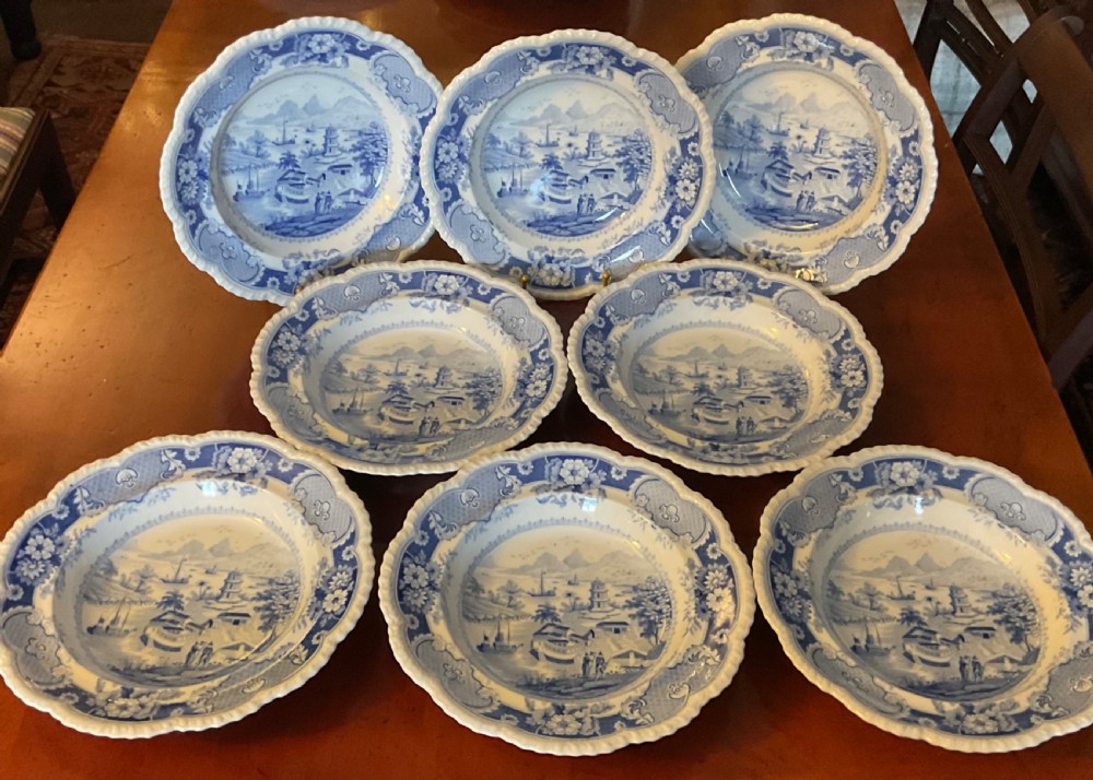 GEORGIAN BLUE & WHITE RIDGWAY INDIA TEMPLE DINNER SERVICE c1820 View VII