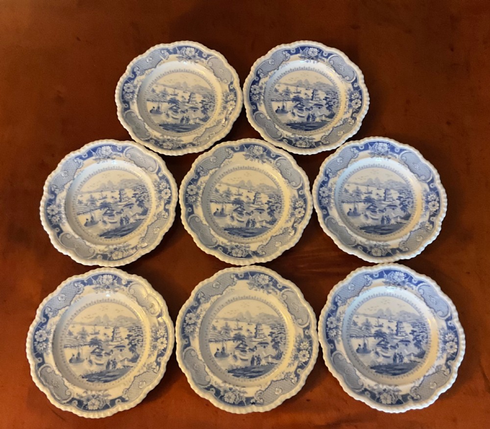 GEORGIAN BLUE & WHITE RIDGWAY INDIA TEMPLE DINNER SERVICE c1820 View VIII