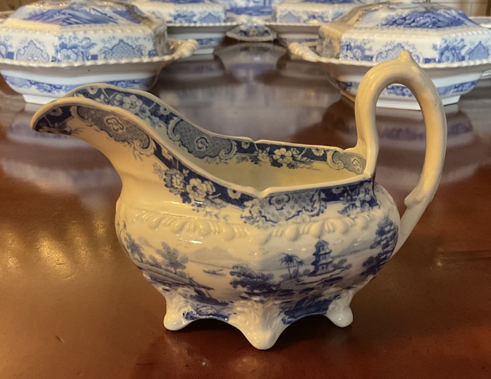 GEORGIAN BLUE & WHITE RIDGWAY INDIA TEMPLE DINNER SERVICE c1820 View XI