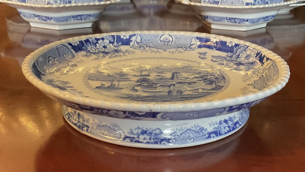 GEORGIAN BLUE & WHITE RIDGWAY INDIA TEMPLE DINNER SERVICE c1820 View XIII