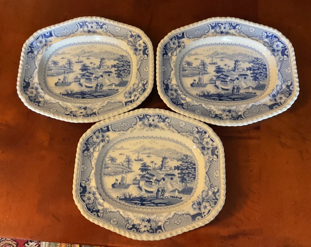 GEORGIAN BLUE & WHITE RIDGWAY INDIA TEMPLE DINNER SERVICE c1820 View XVII